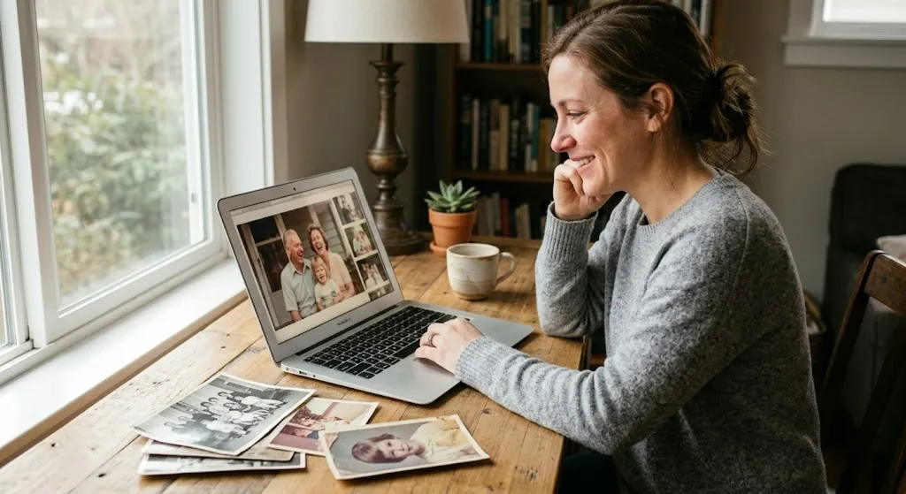 An old family photograph being enhanced on a phone screen